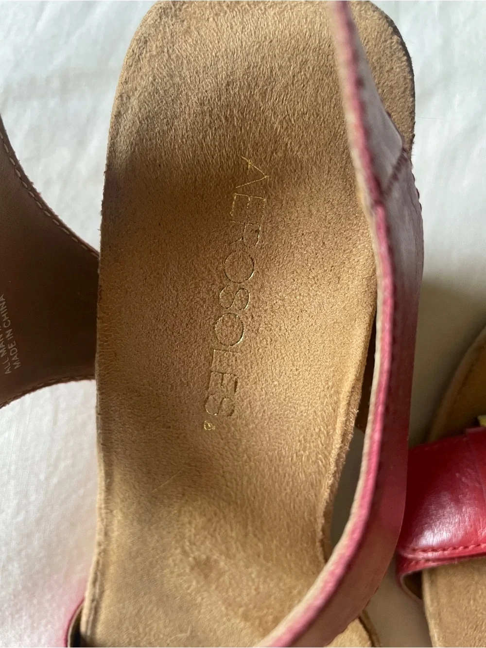 🎀AEROSOLES Red Leather Cork Wedge Sandals with Buckle